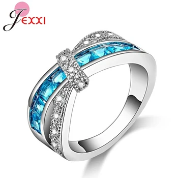 

Size 6/7/8/9 Women Blue CZ 925 Sterling Silver Women Wedding Engagement Rings Fashion Jewelry