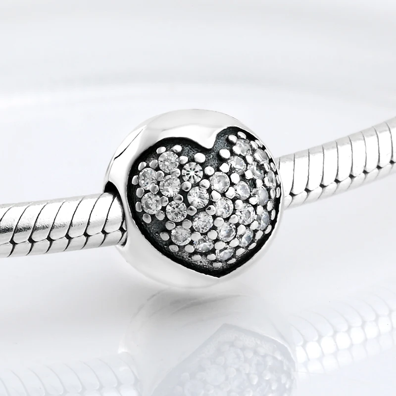 Новые 925 пробы серебряные сверкающие круглые бусины в форме сердца с фиксатором CZ подходят к оригинальному браслету Pandora для изготовления ювелирных изделий