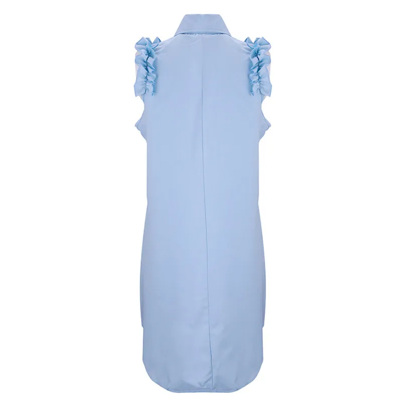 2018 Summer A-Line dress Women Beach Dress V-Neck Solid Chiffon Sleeveless Button Short Mini Dress Casual Ruffles #3j03#F (18)