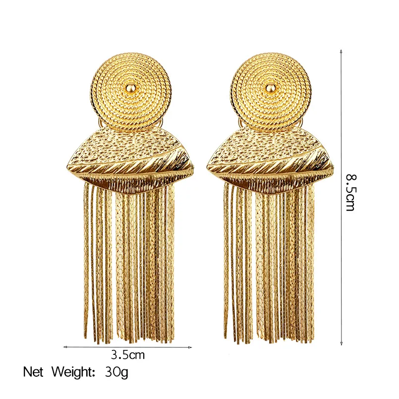 MANILAI Geometric Alloy Long Chain Tassel Earrings For Women Ethnic Jewelry Boho Statement Drop Dangle Earrings Fashion Gift