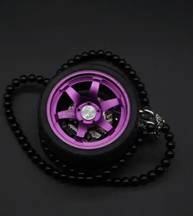 TOYIKIE большой TE37 стиль обод колеса заднего вида Mirrow подвесной брелок с кольцом для ключей алюминиевый тормозной диск BV кожа - Название цвета: Tire Purple