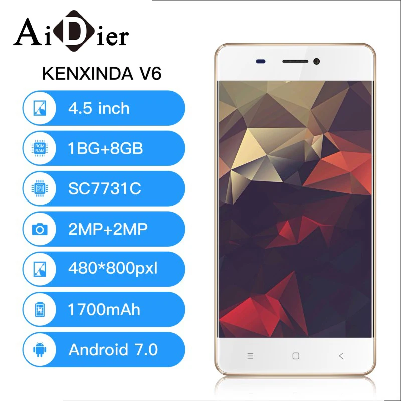 KENXINDA V6 смартфон 4 5 дюйма ОС Android V7.0 Quad Core 1 2 GHz GB Оперативная память 8 Встроенная 1700