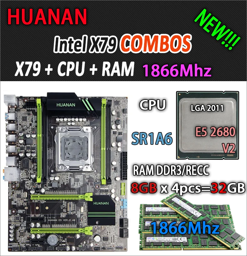 

HUANAN ZHI V2.49 X79 motherboard LGA2011 ATX combos E5 2680 v2 SR1A6 4 x 8G 32GB 1866Mhz USB3.0 SATA3 PCI-E NVME M.2 SSD