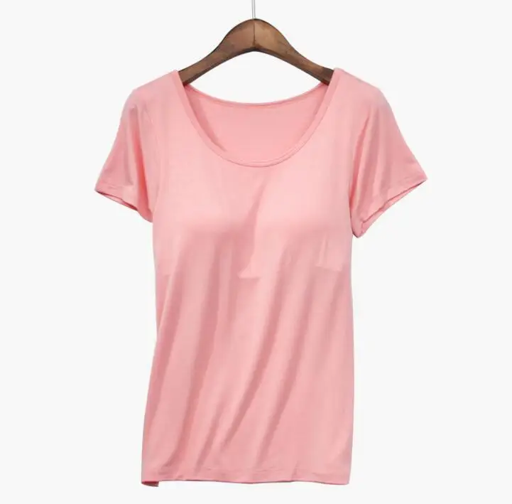 Toppies женская футболка, женская футболка для спортзала с круглым вырезом, мягкий бюстгальтер, футболка, эластичная дышащая Базовая футболка, топы без косточек - Цвет: Розовый