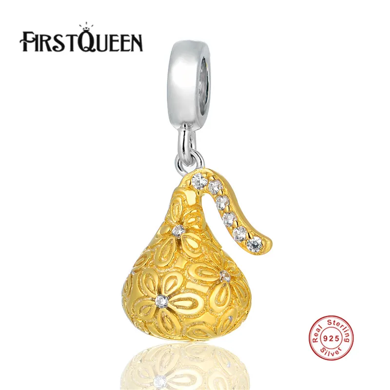 

FirstQueen 925 Sterling Silver Gold Colour Chocolates Charms Beads fit Original Bracelet Necklace Women Jewelry Bijoux Gift