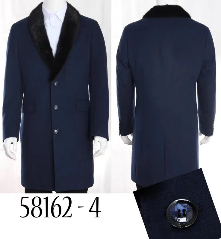 Кашемировая куртка Billionaire, пальто с воротником из меха норки, Мужская Новая зимняя теплая модная деловая Повседневная Толстая куртка большого размера - Цвет: Dark blue