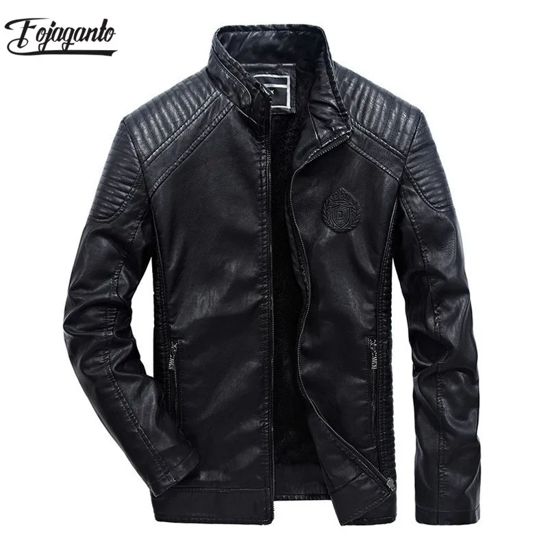 

FOJAGANTO Men Leather Biker Jackets 2019 New Fashion Autumn Male Leather Jacket Mens Stand Collar PU Coats Leather Biker Jackets