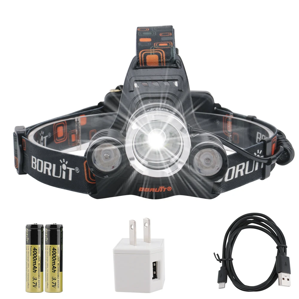 cheap BORUiT XML T6 XPE LED UV Headlamp 3 Mode Purple Headlight USB Charger Violet Head Torch Searching Flashlight by 18650 Battery