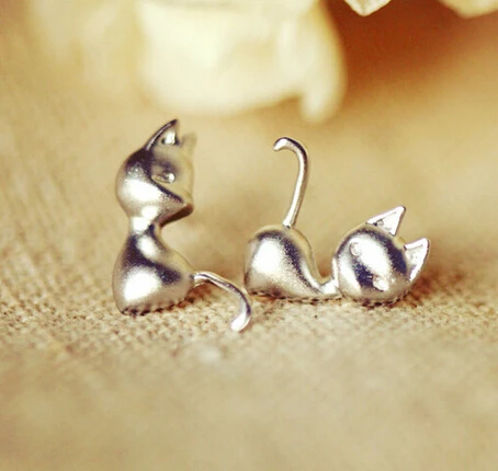Silver Plated Cat Animation Stud Earrings Lovely Animal Kitty Silver Plated Cat Animation Stud Earrings Lovely Animal Kitty For Women Jewelry