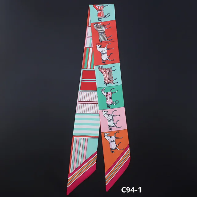 New Design Luxury Brand Horse Print Skinny Small Bag Twill Silk Scarf Women Fashion Ribbon Head Hair Handle Scarf Decoration 5