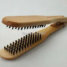 Дерево выпрямитель для волос с расчёской Инструменты для укладки нейлон двухсторонняя кисть расческа с зажимом GIC-HB530B