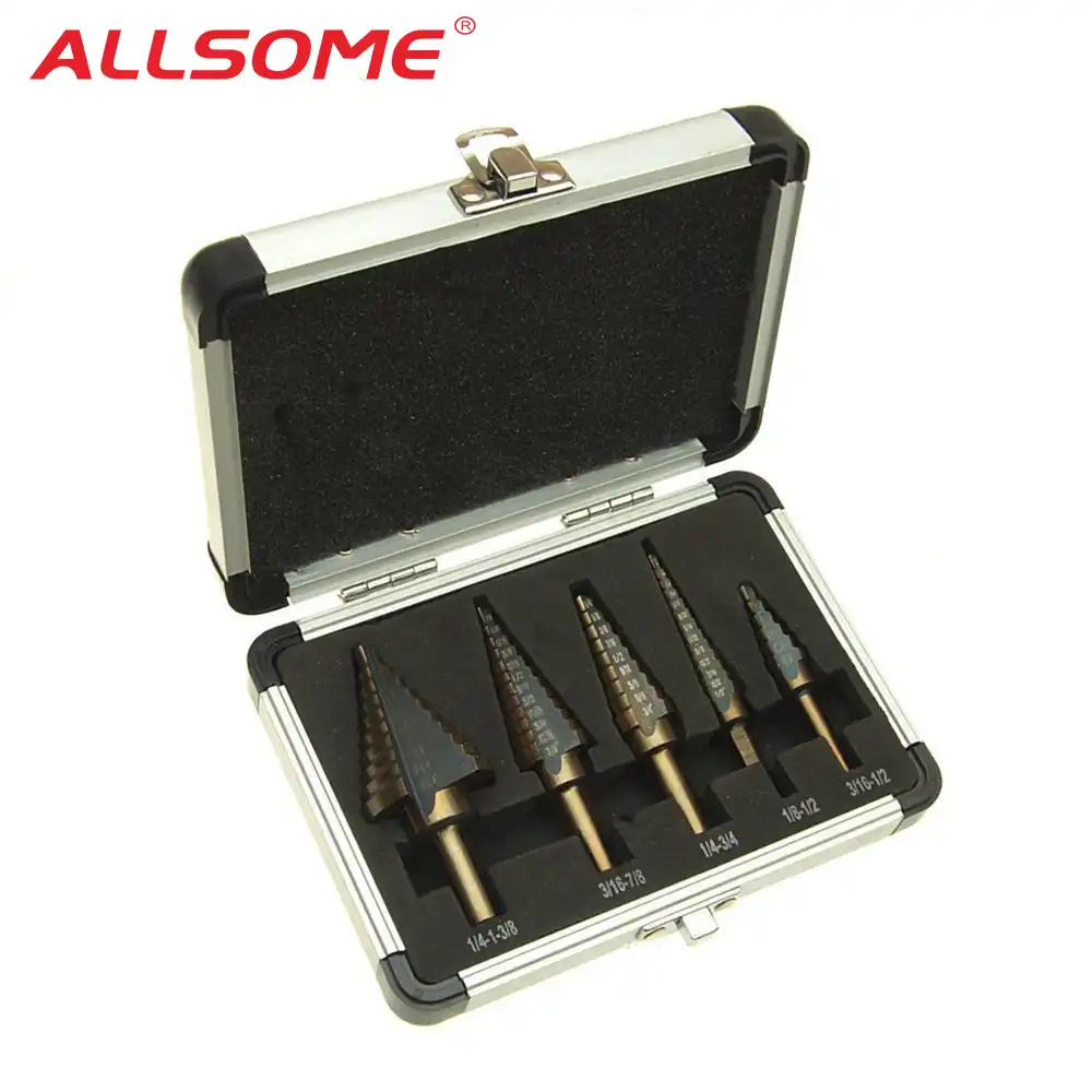 5pc Titanium HSS Step Cone Drill Hole Cutter Puncher Bit Kit In Aluminum Case