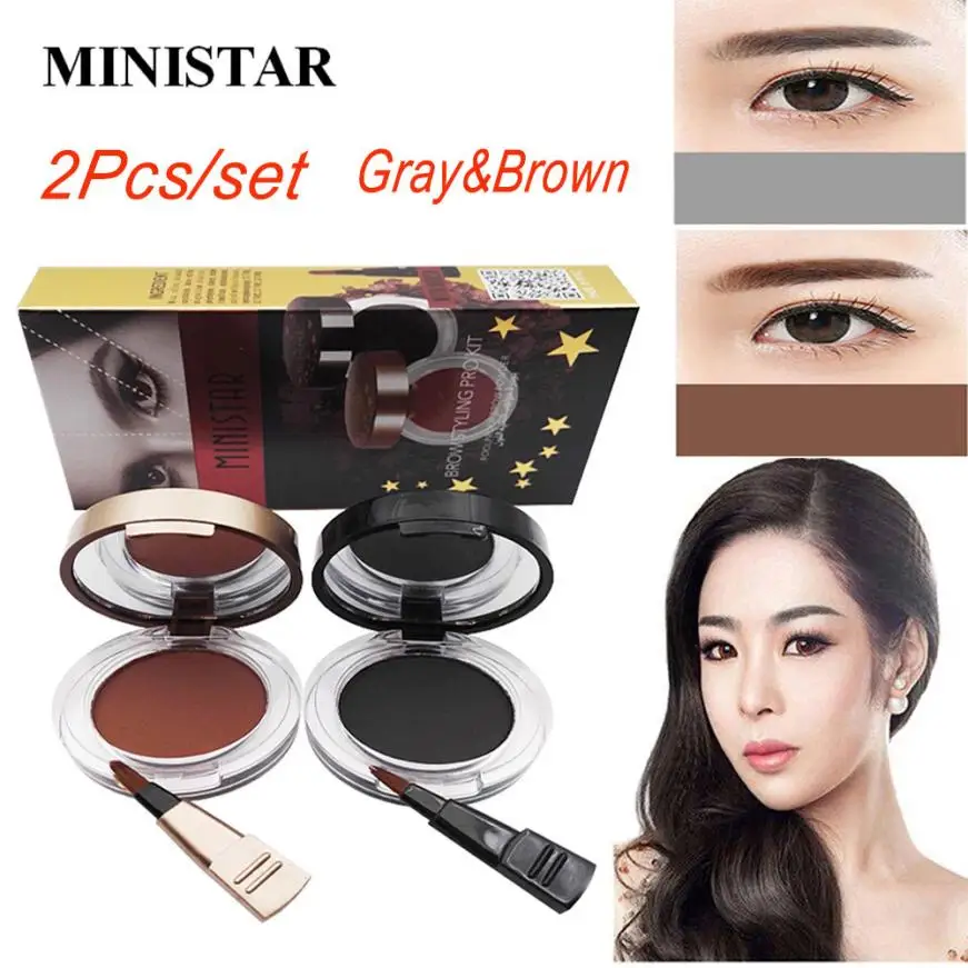 2 Pcs/Set Eyebrow Powder Eye Brow Cosmetic Makeup Shading Kit With