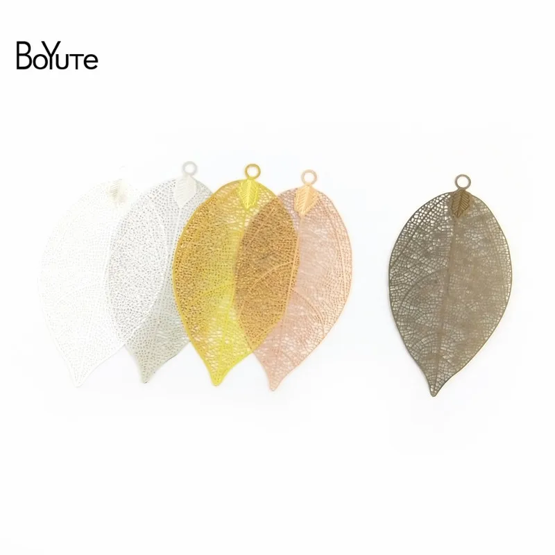BoYuTe 10Pcs 7535MM Big Brass Filigree Leaf Charm 5 Colors Plated Diy Etched Sheet Pendant Charms for Jewelry Making (3)