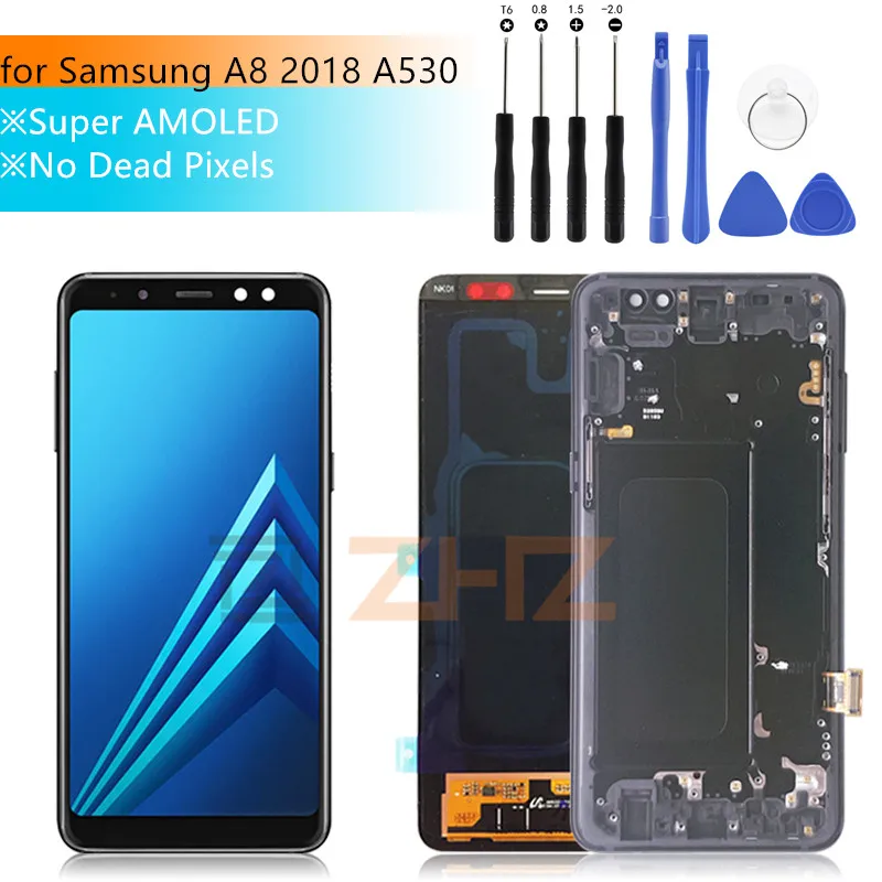 

Super AMOLED pantalla For Samsung A8 lcd 2018 A530f touch screen digitizer Assembly A530DS A530N with frame repair parts