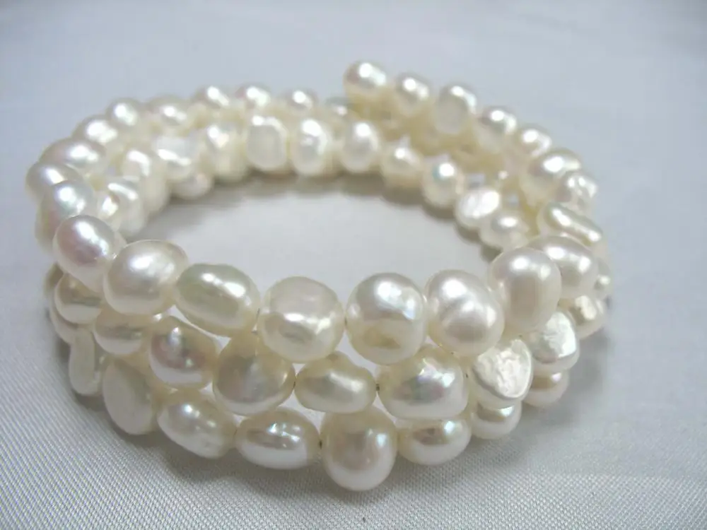 

3rows freshwater pearl white /pink /purple/black 7-8mm baroque bracelet 7.65inch wholesale beads nature FPPJ