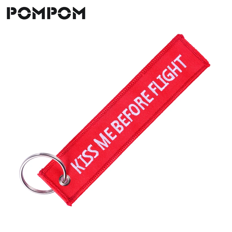 

REMOVE BEFORE FLIGHT Fashion Jewelry Key Ring Aviation Gifts for Lovers Red with White KISS ME BEFORE FLIGHT Embroidery Keychain