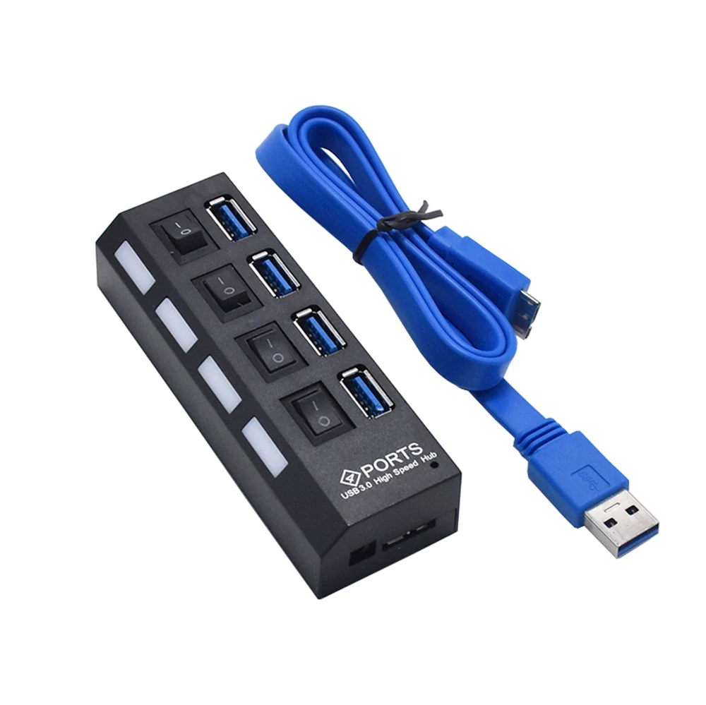 1 шт. черный USB 3,0 концентратор 4 порта скорость 5 Гбит/с для ПК ноутбука с переключателем ВКЛ/ВЫКЛ