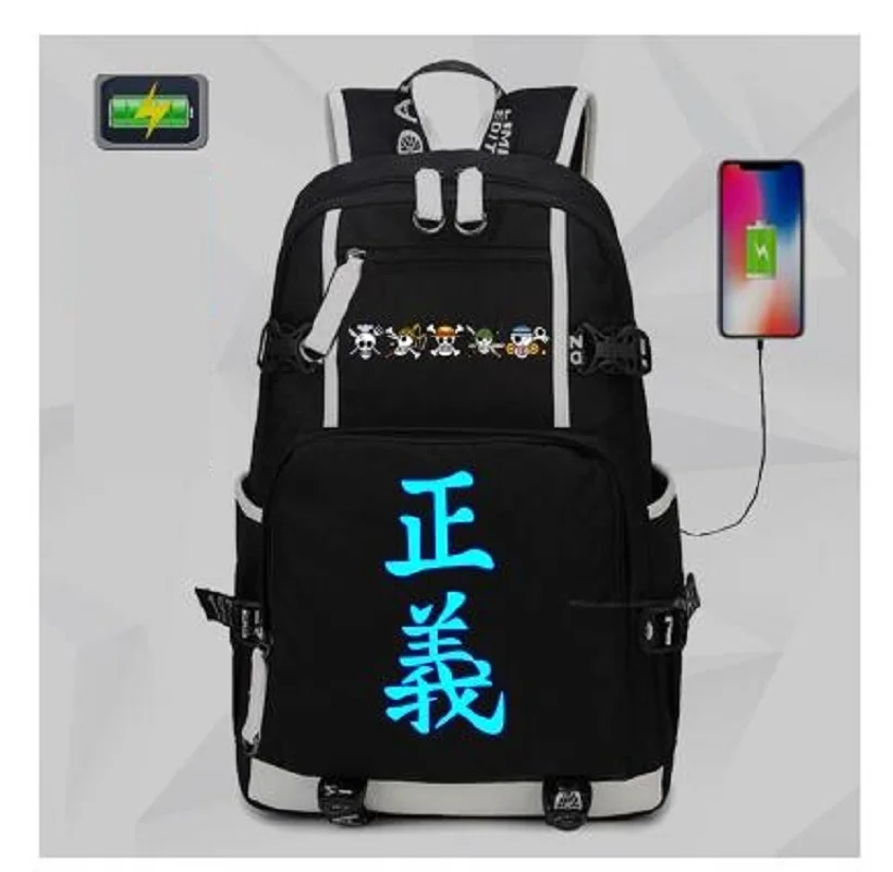 

Anime One piece backpack UNISEX new backpacks USB charge Anti-theft canvas backpack Anime luminous Backpack