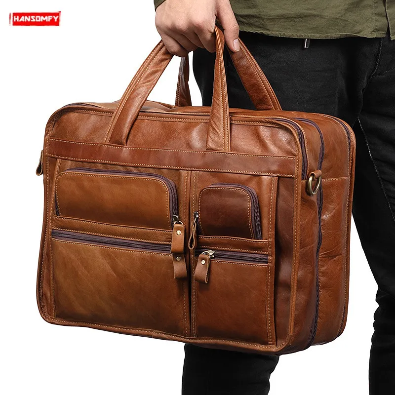 Maletines de piel auténtica para hombre, bolsos de negocios para ordenador portátil 15 pulgadas, bandoleras cruzadas, maletín Vintage, - AliExpress Maletas y bolsas