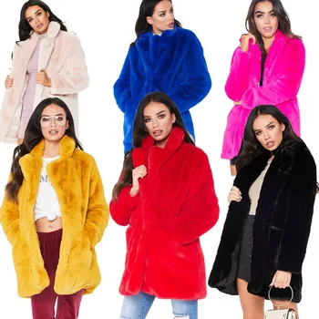 

2019 New Women Winter Thicken Warm Faux Fur Coats Casual Outwear Full Sleeve Long Section Loose Soft Jacket Multiple Colors