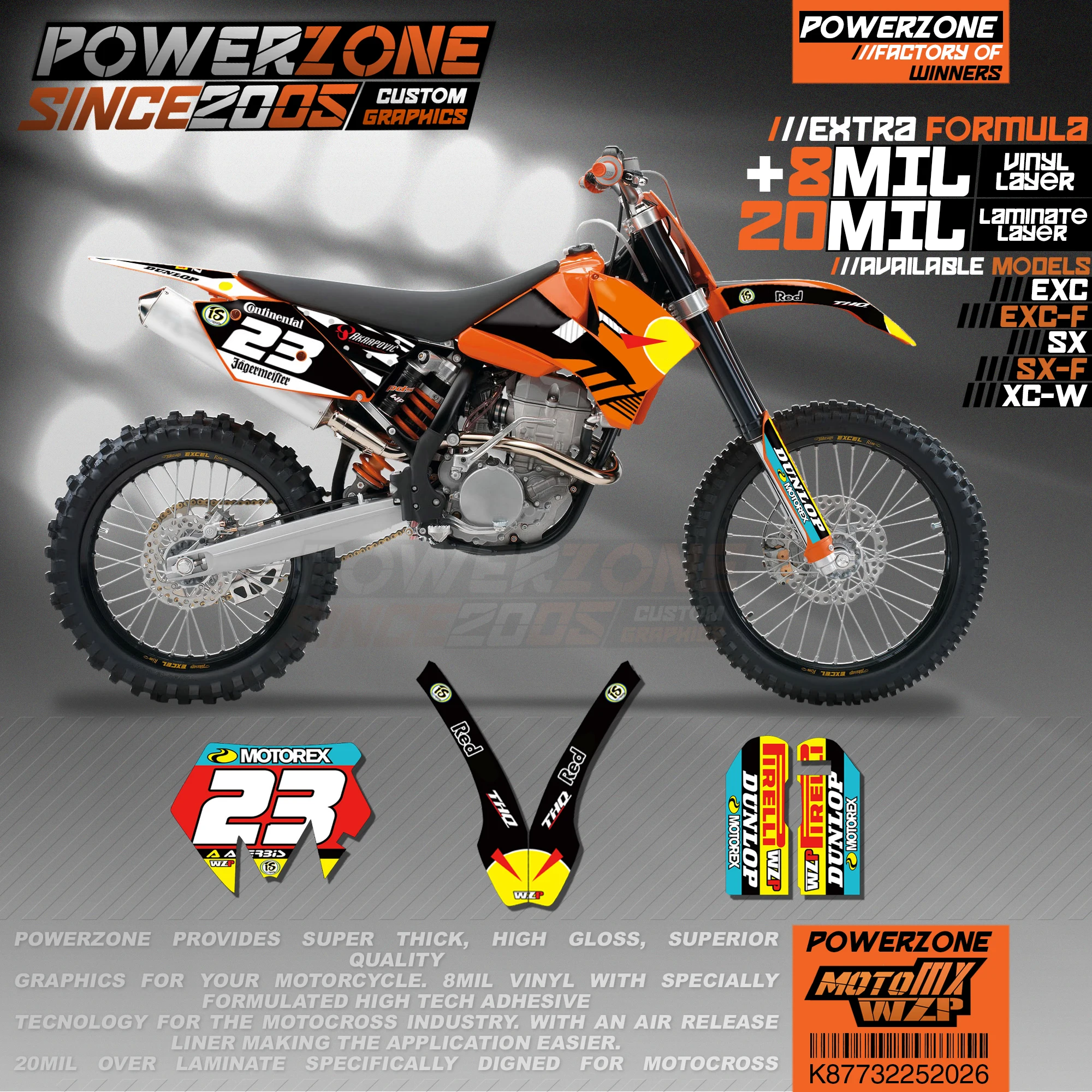 PowerZone Custom Team Graphics Backgrounds Decals 3M Stickers Kit For KTM SX SXF MX EXC XCW Enduro 125cc to 500cc 2003-2007 026 |