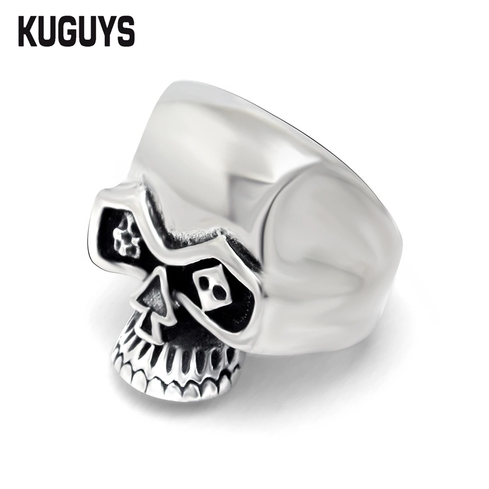 KUGUYS Fashion Arrow Skull Punk Index Finger Ring Mens Stainless Steel