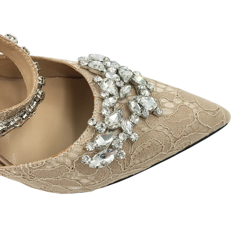 Подгонянный размер 34-40 кружевной атласный верх красивые Кристальные пряжки шпильки на высоком каблуке женские Сабо обувь
