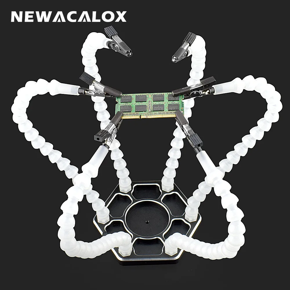 NEWACALOX Multi Soldering Helping Hands Third Hand Tool with 6pcs Flexible Arms For PCB Board Soldering Assembly Repair Station NEWACALOX Multi Soldering Helping Hands Third Hand Tool with 6pcs Flexible Arms For PCB Board Soldering Assembly Repair Station