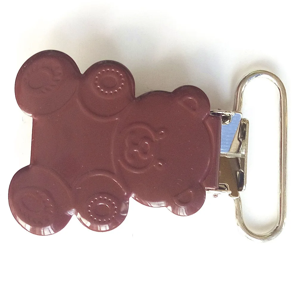 

200pcs/lot High quality durable metal spring pacifier clip brown ted bear suspender clips for baby
