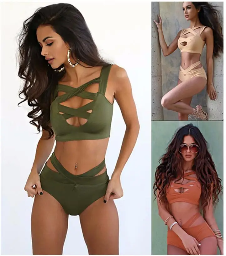 2017 Новый Sexy Bikinis Swimsuit Женщин Высокой Талией Купальники Плавать Холтер Push Up Бикини