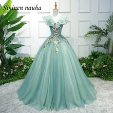 Hortelã quinceanera vestidos de baile vestido de baile com decote em v apliques flor dança tule vestido de baile de 15 anos doce 16 vestidos 247