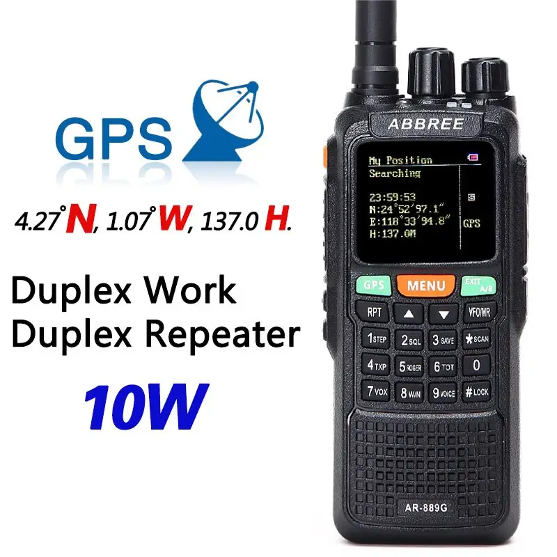 ABBREE AR-889G GPS SOS Walkie Talkie 10 Вт 999CH ночь Подсветка дуплексный Ретранслятор Dual Band получения радиолюбителей + кабель USB