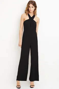 

2019 Summer Women Sexy Solid Sleeveless Wide Leg Jumpsuits Office Lady Loose Party Wrapped Cross Embellished Long Rompers