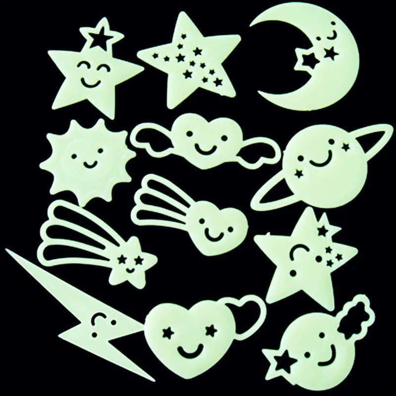 

12pcs/pack Luminous Star Stickers Glow In The Dark Moon Sticker Fluorescent Lightning Stars Sticker Kid Home Room Decoration
