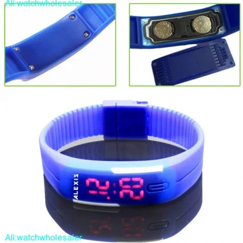 DW447C Rectangular Blue Watchcase LED Silicone Blue Band Men Women Digital Watch