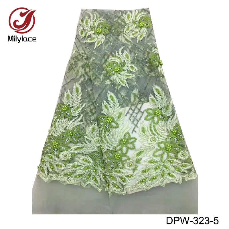 Fancy design embroidery dubai lace fabric 5 yard per lot beaded french