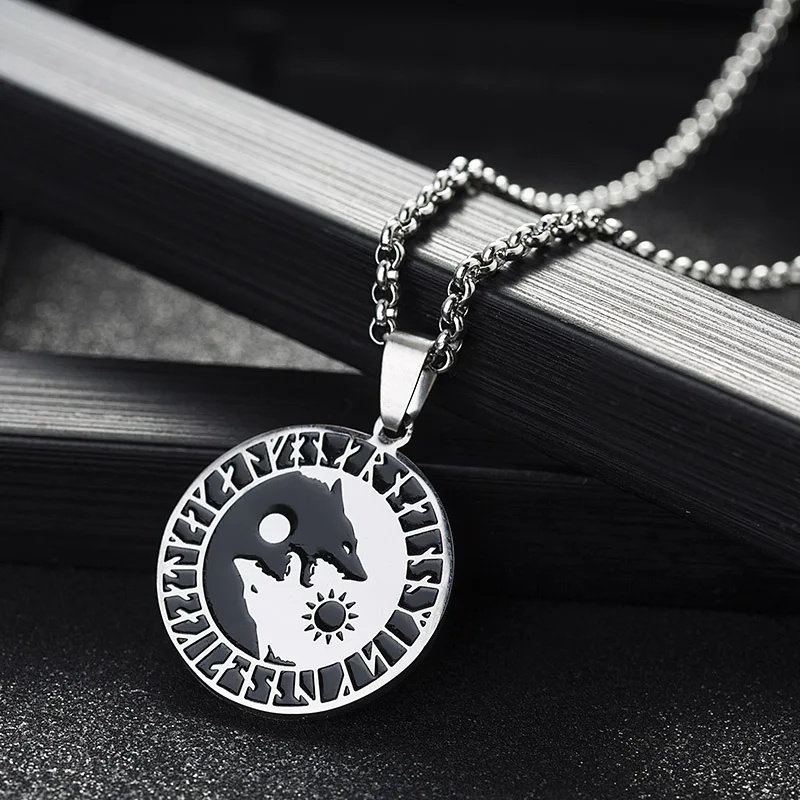 ABAICER - 1pcs Yin Yang Wolf Sun Moon 316L Stainless Steel Norse Vikings Pendant Necklace Viking Amulet Pendant Nordic Talisman ABAICER - 1pcs Yin Yang Wolf Sun Moon 316L Stainless Steel Norse Vikings Pendant Necklace Viking Amulet Pendant Nordic Talisman