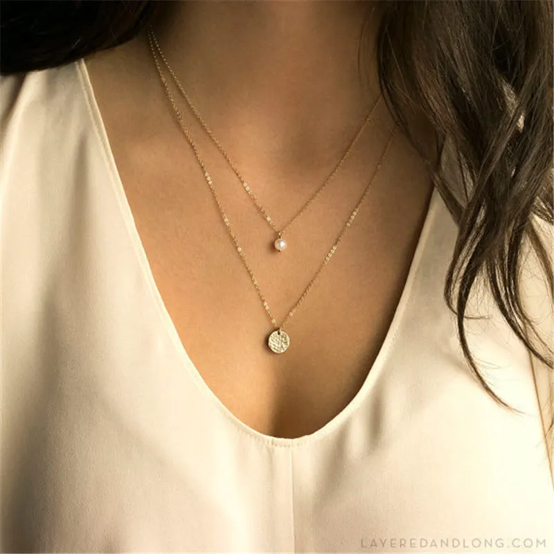 

Fashion New Simulated Pearls Sequins and Beautiful Multilayer Long Necklaces Pendant Accessories for Women Jewelry