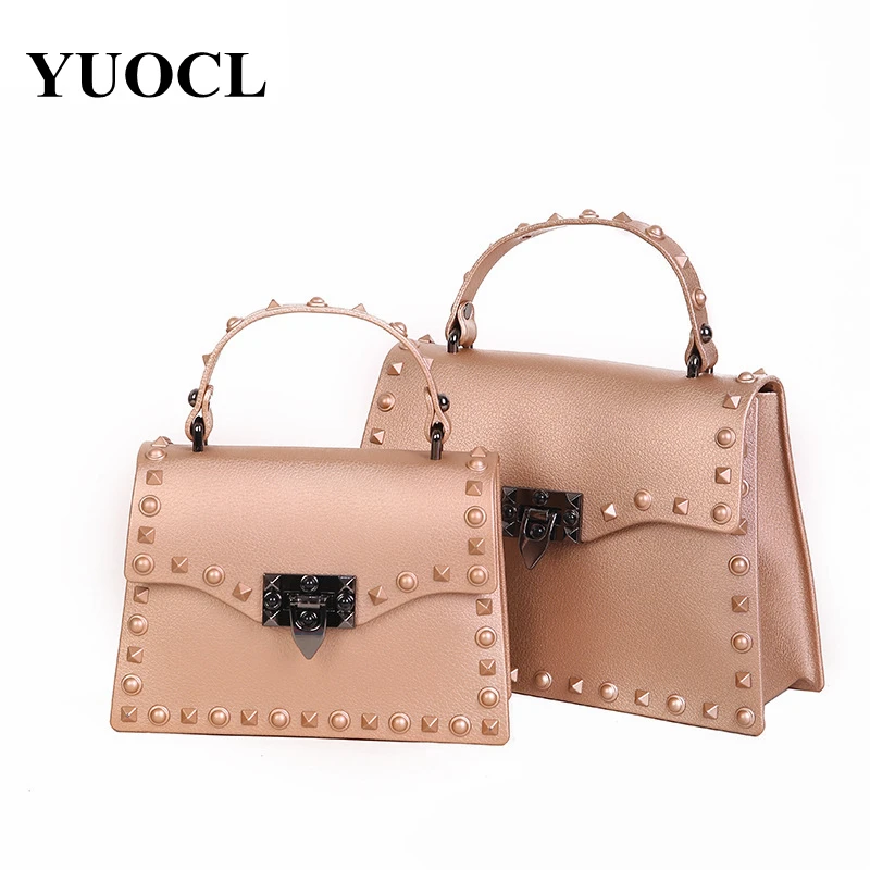 

2018 Fashion New European PVC Small Package messenger Bag Matte Jelly Diamond Rivet Portable shoulder Bags totes bolsa feminina