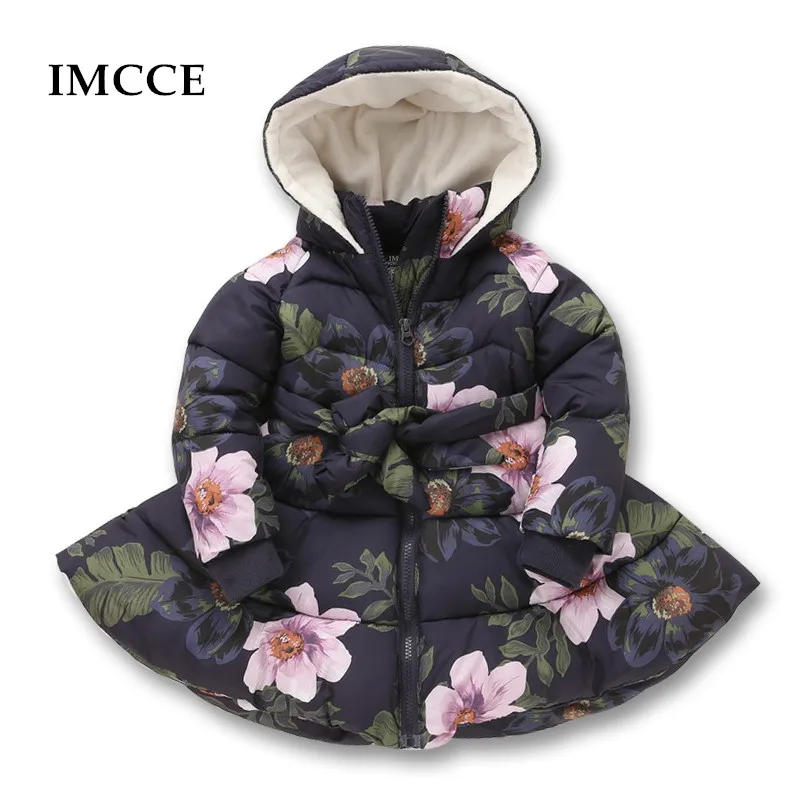 Winter Girls Hooded Jacket Printed Flowers Zipper Winter Coat For Girls Kids Padded Jacket Casual Children's Outerwear 2-9 yrs