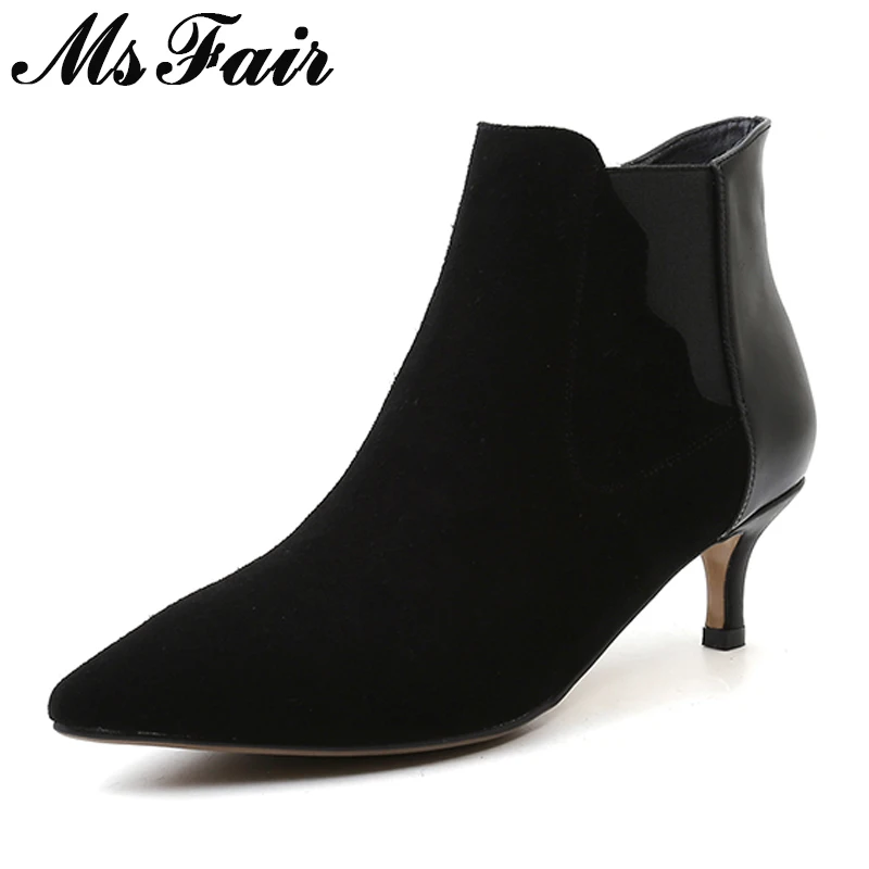 

MSFAIR Pointed Toe Thin Heels Women Boots Fashion New Arrive Ankle Boots Women Shoes Med Heel Black Khaki Boots Shoes Woman