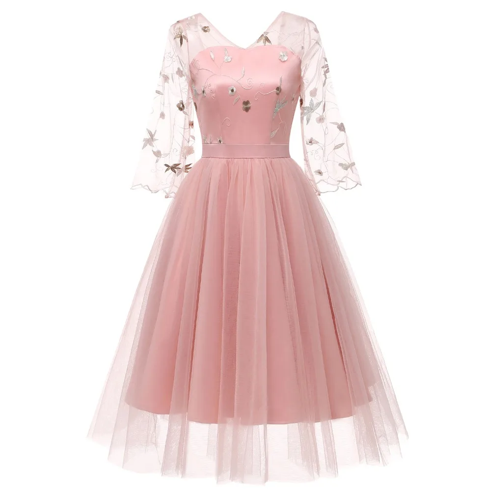 Для женщин сезон: весна–лето Вечеринка цветочной вышивкой розовое платье принцессы видеть сквозь сетки кружева аппликация бежевый платья с открытой спиной