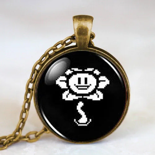 

2017 New Trendy Undertale Flower Necklace Game Gaming Pendant Steampunk Jewelry Glass Cabochon Necklaces Silver Chains HZ1