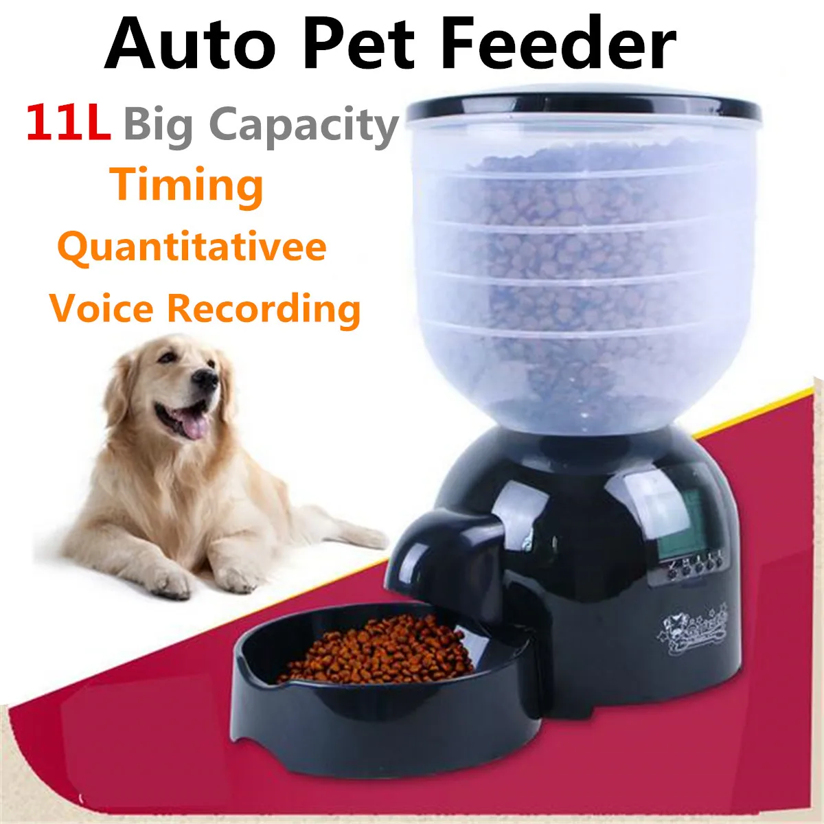 

11L Pet bowl with Voice Message Recording Automatic Feeder Pet food bowl Auto Program Digital Display Pet Cat Dog Feeder Large
