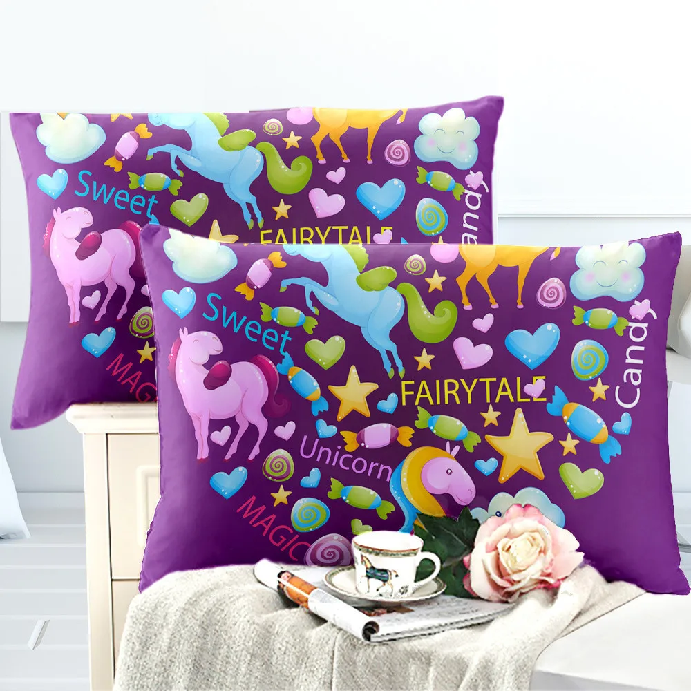 Child Cartoon Pillow Case Lovely Unicorn Heart Print Pillowcase