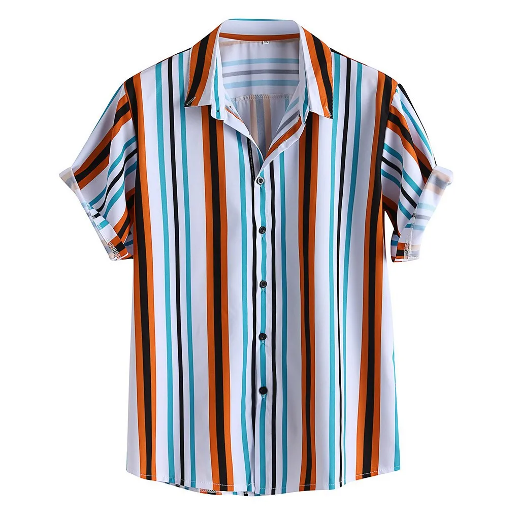 Womail حار الصيف أزياء قمصان رجالي تنفس مخطط رفض طوق قصيرة الأكمام فضفاضة عارضة قمصان 2019 جديد وصول