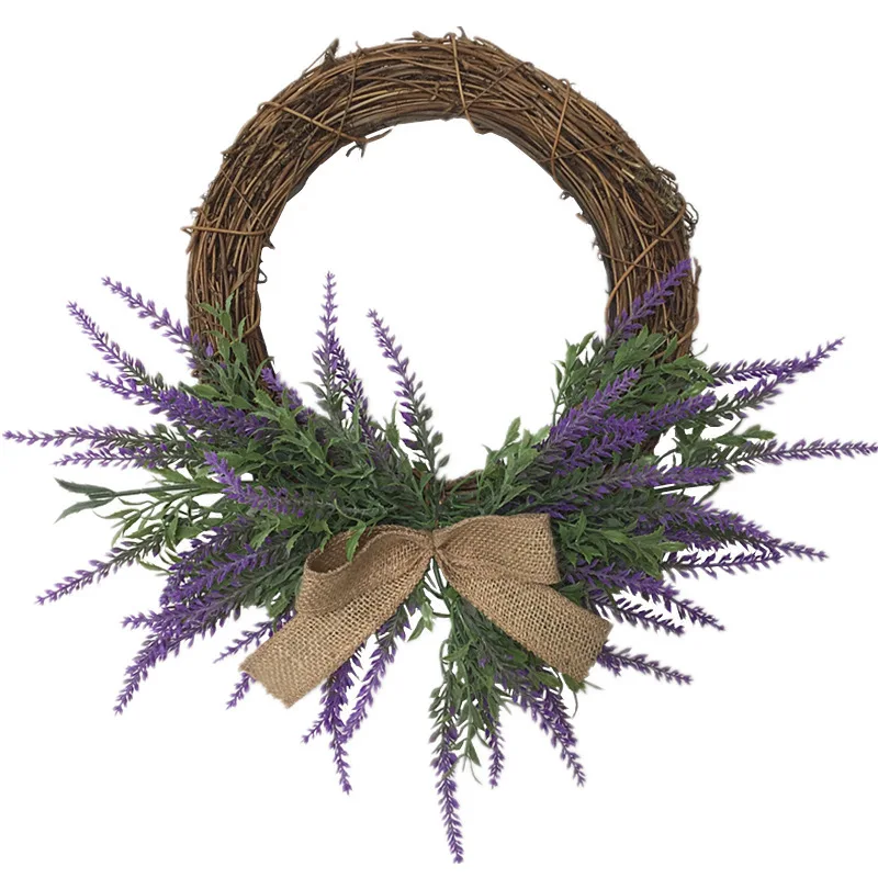 

14 Inch Artificial Garland Lavender Flower Wreath Door Hanging Wall Window Party Decoration Decorative Flower Wreath