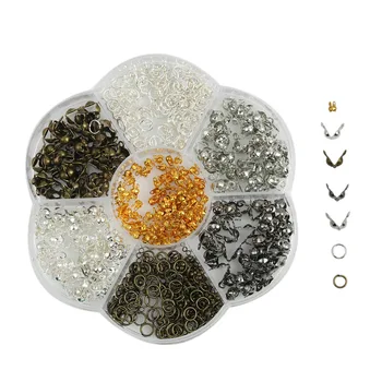 

Fixed Mixed Colors Closed Ring Metal Bead Chain Buckle Box Transparent 6 Grid Round Plastic Box 8x4mm-2mm-1Box (About 700PCS)