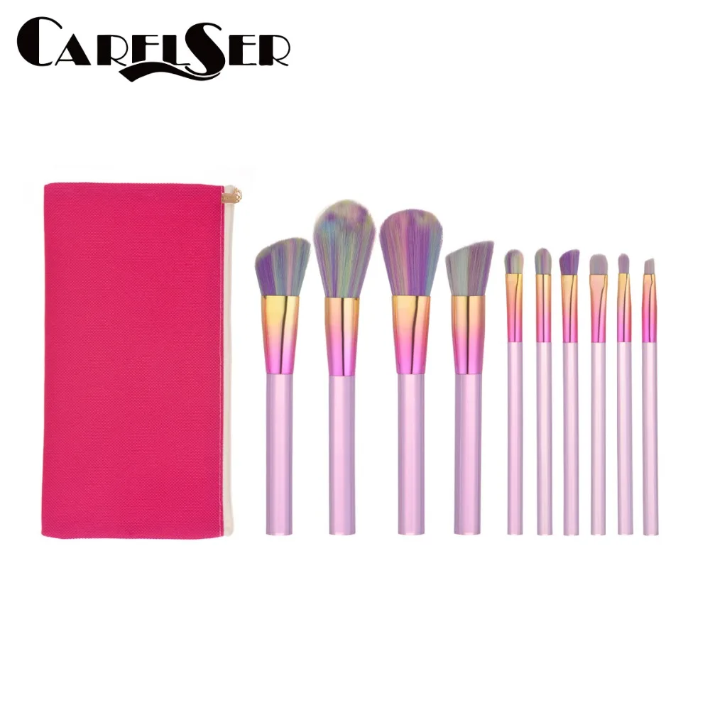 

New 10 Makeup Brushes Multi-color Crystal Handle Powder Blush Foundation Eye Shadow Makeup Brush Combination Brush Cosmetic Ba